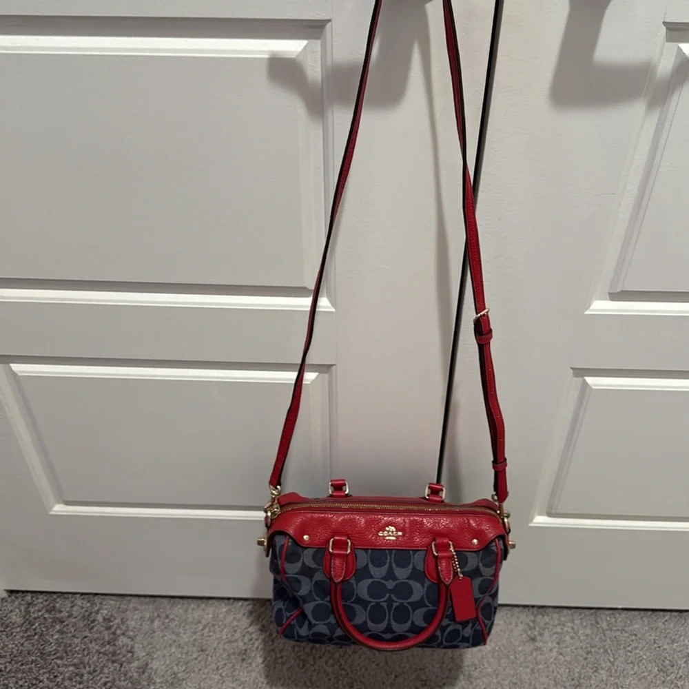 Coach Blue and Red Signature Satchel - Picture 2 of 5